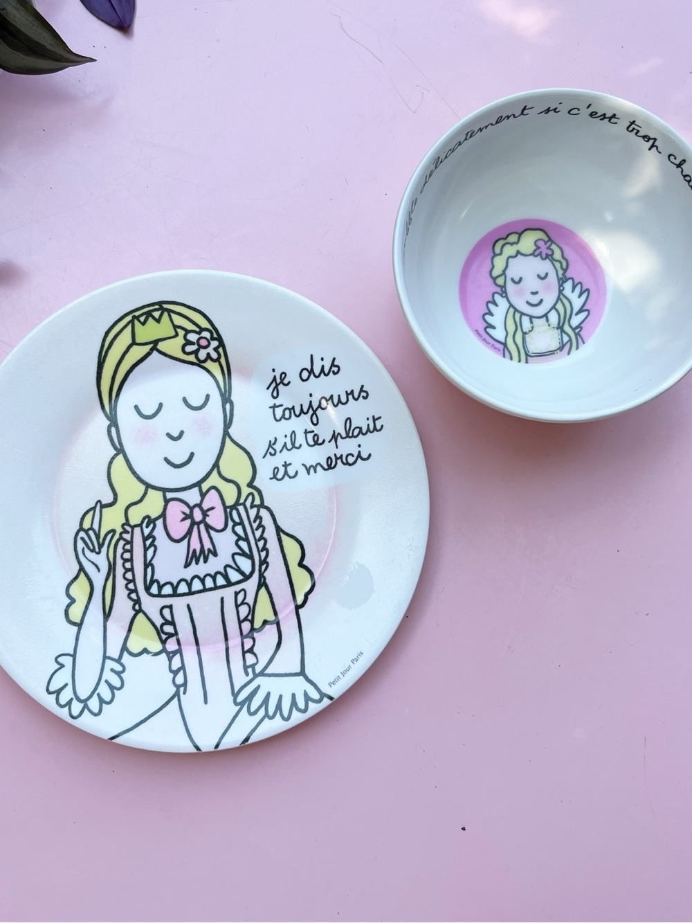 Petit Jour Paris dessert plate & bowl princess "je dis toujours..." kids set